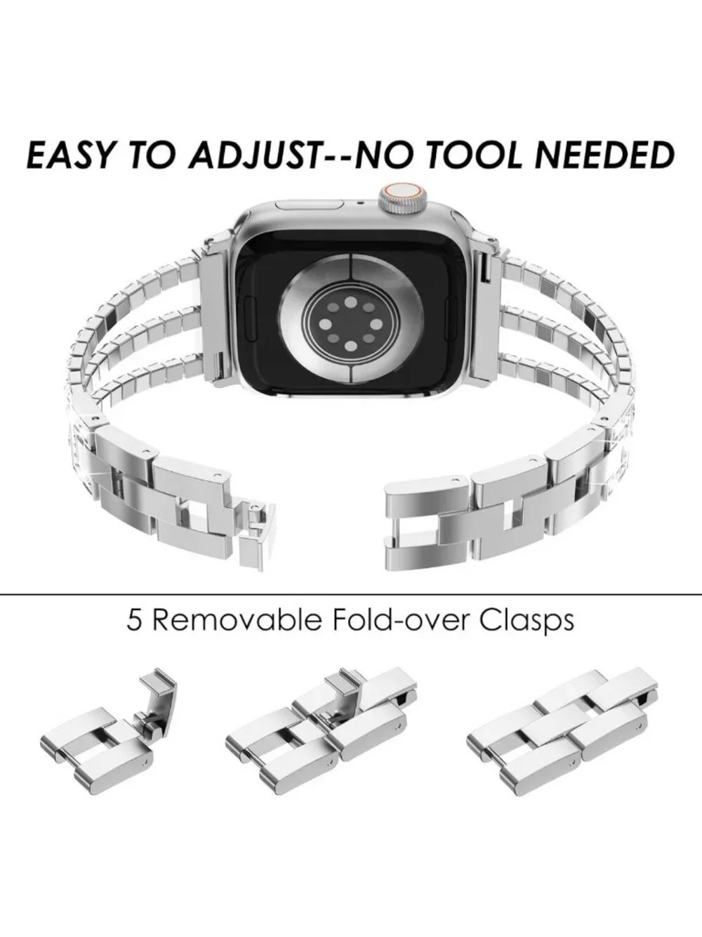 Stylish Metal Band for Apple Watch 42mm, Bling Rhinestone Bracelet & Waterproof